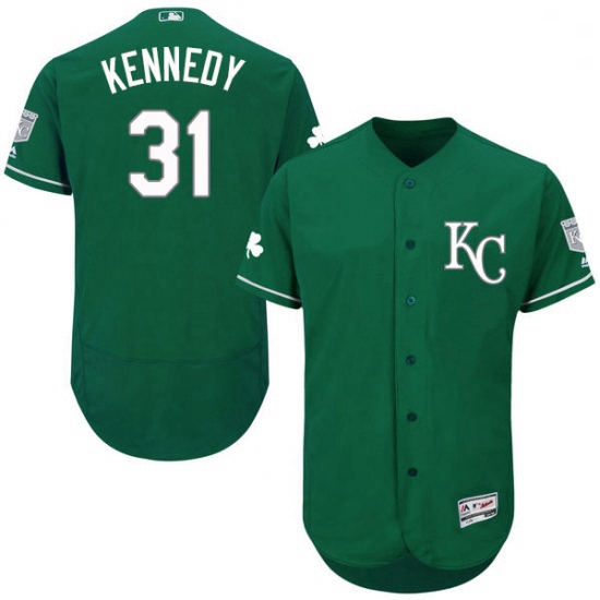 Mens Majestic Kansas City Royals 31 Ian Kennedy Green Celtic Flexbase Authentic Collection MLB Jerse