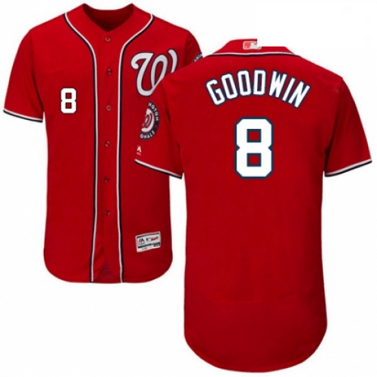 Mens Majestic Washington Nationals 8 Brian Goodwin Red Alternate Flex Base Authentic Collection MLB 