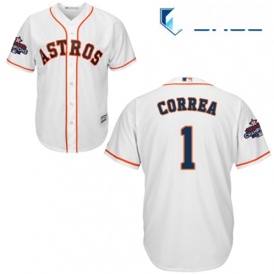 Youth Majestic Houston Astros 1 Carlos Correa Replica White Home 2017 World Series Champions Cool Ba