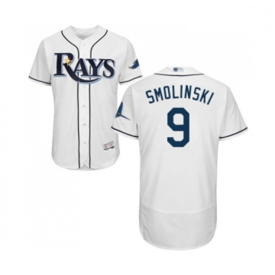 Mens Tampa Bay Rays 9 Jake Smolinski Home White Home Flex Base Authentic Collection Baseball Jersey