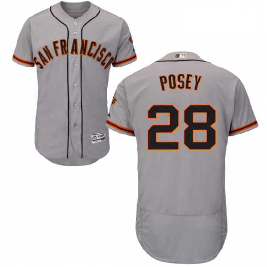 Mens Majestic San Francisco Giants 28 Buster Posey Grey Road Flex Base Authentic Collection MLB Jers