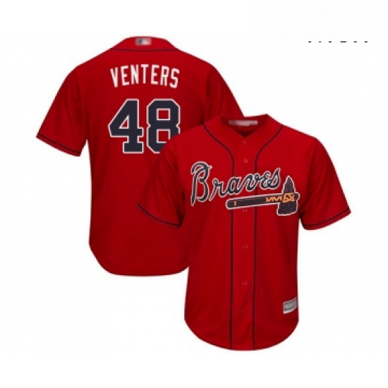 Mens Atlanta Braves 48 Jonny Venters Replica Red Alternate Cool Base Baseball Jersey