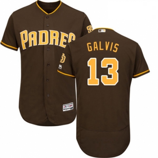 Mens Majestic San Diego Padres 13 Freddy Galvis Brown Alternate Flex Base Authentic Collection MLB J