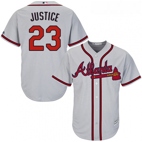 Youth Majestic Atlanta Braves 23 David Justice Authentic Grey Road Cool Base MLB Jersey