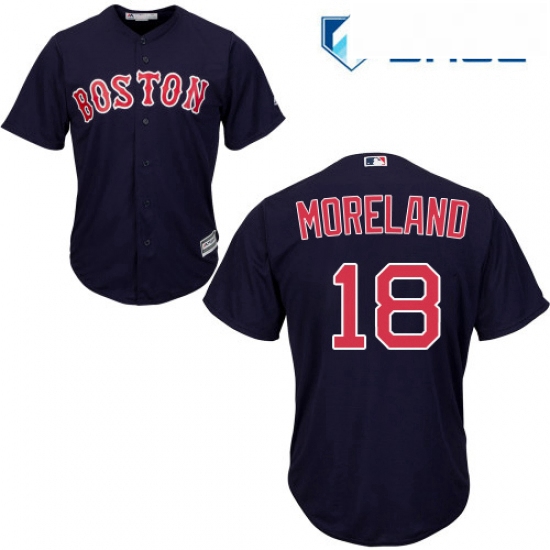 Youth Majestic Boston Red Sox 18 Mitch Moreland Replica Navy Blue Alternate Road Cool Base MLB Jerse