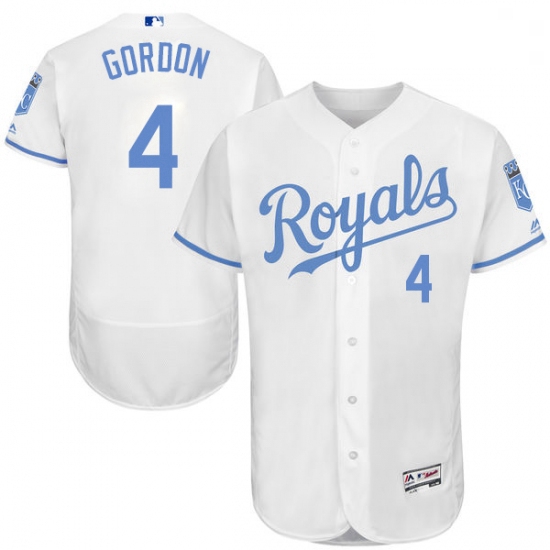 Mens Majestic Kansas City Royals 4 Alex Gordon Authentic White 2016 Fathers Day Fashion Flex Base ML