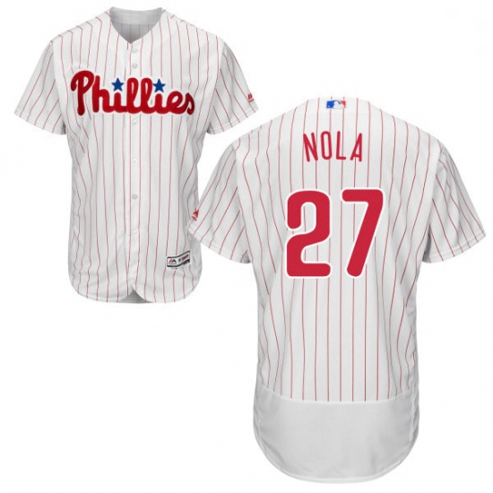 Mens Majestic Philadelphia Phillies 27 Aaron Nola White Home Flex Base Authentic Collection MLB Jers