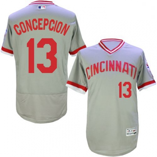 Mens Majestic Cincinnati Reds 13 Dave Concepcion Grey Flexbase Authentic Collection Cooperstown MLB 