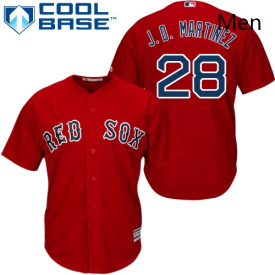 Mens Majestic Boston Red Sox 28 J D Martinez Replica Red Alternate Home Cool Base MLB Jersey