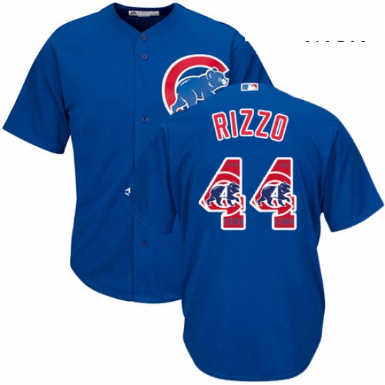 Mens Majestic Chicago Cubs 44 Anthony Rizzo Authentic Royal Blue Team Logo Fashion Cool Base MLB Jer