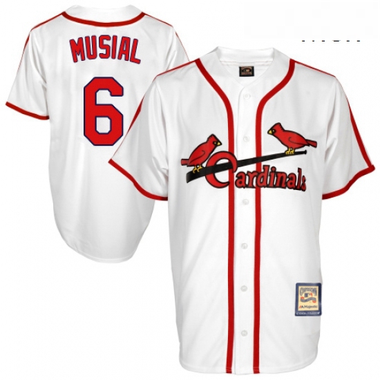 Mens Mitchell and Ness St Louis Cardinals 6 Stan Musial Replica White Throwback MLB Jersey