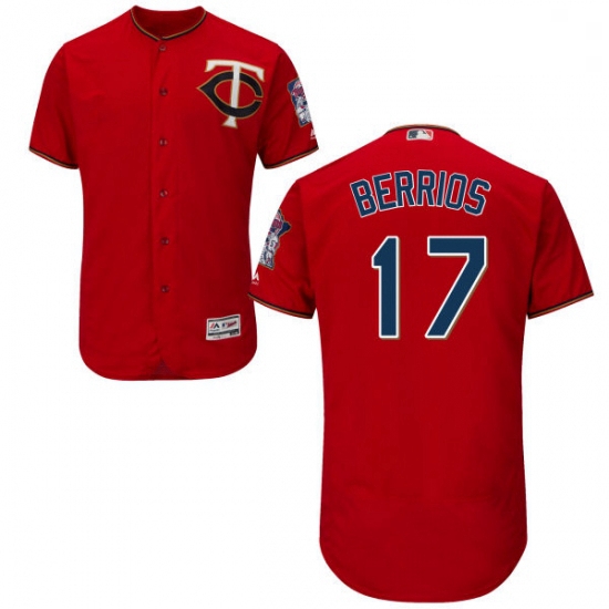 Mens Majestic Minnesota Twins 17 Jose Berrios Authentic Scarlet Alternate Flex Base Authentic Collec