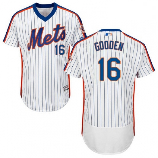 Mens Majestic New York Mets 16 Dwight Gooden White Alternate Flex Base Authentic Collection MLB Jers