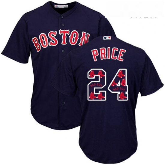 Mens Majestic Boston Red Sox 24 David Price Authentic Navy Blue Team Logo Fashion Cool Base MLB Jers