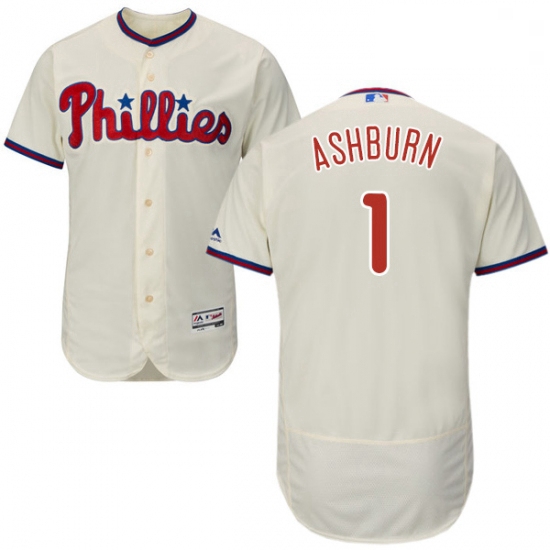 Mens Majestic Philadelphia Phillies 1 Richie Ashburn Cream Alternate Flex Base Authentic Collection 