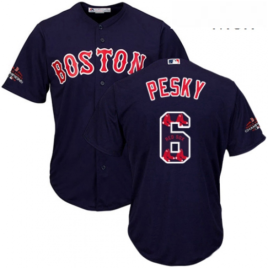 Mens Majestic Boston Red Sox 6 Johnny Pesky Authentic Navy Blue Team Logo Fashion Cool Base 2018 Wor