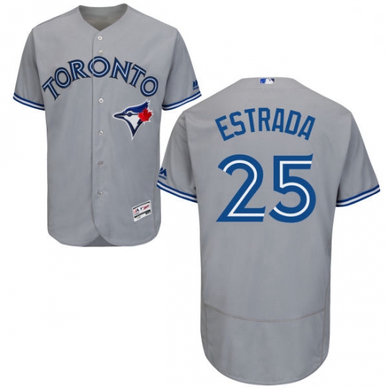 Mens Majestic Toronto Blue Jays 25 Marco Estrada Grey Road Flex Base Authentic Collection MLB Jersey