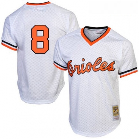 Mens Mitchell and Ness 1985 Baltimore Orioles 8 Cal Ripken Authentic White Throwback MLB Jersey