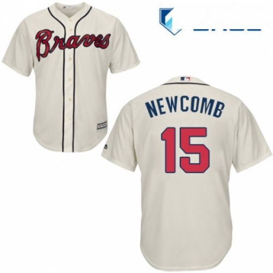 Youth Majestic Atlanta Braves 15 Sean Newcomb Authentic Cream Alternate 2 Cool Base MLB Jersey