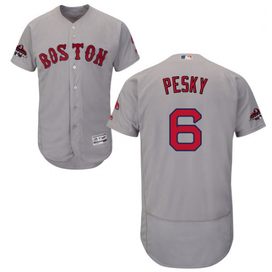 Mens Majestic Boston Red Sox 6 Johnny Pesky Grey Road Flex Base Authentic Collection 2018 World Seri