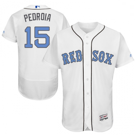 Mens Majestic Boston Red Sox 15 Dustin Pedroia Authentic White 2016 Fathers Day Fashion Flex Base ML