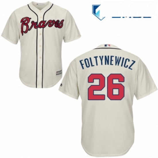 Mens Majestic Atlanta Braves 26 Mike Foltynewicz Replica Cream Alternate 2 Cool Base MLB Jersey