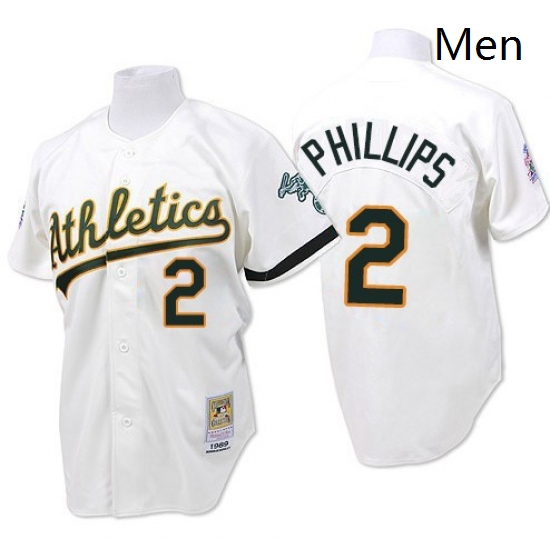 Mens Mitchell and Ness Oakland Athletics 2 Tony Phillips Authentic White Throwback MLB Jersey