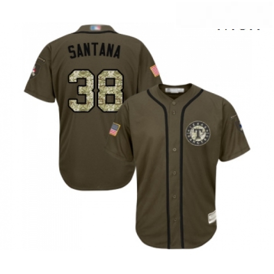 Mens Texas Rangers 38 Danny Santana Authentic Green Salute to Service Baseball Jersey