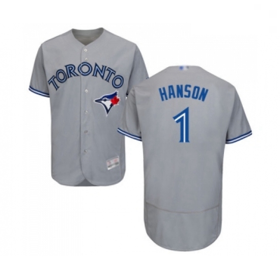 Mens Toronto Blue Jays 1 Alen Hanson Grey Road Flex Base Authentic Collection Baseball Jersey