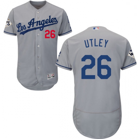 Mens Majestic Los Angeles Dodgers 26 Chase Utley Authentic Grey Road 2017 World Series Bound Flex Ba