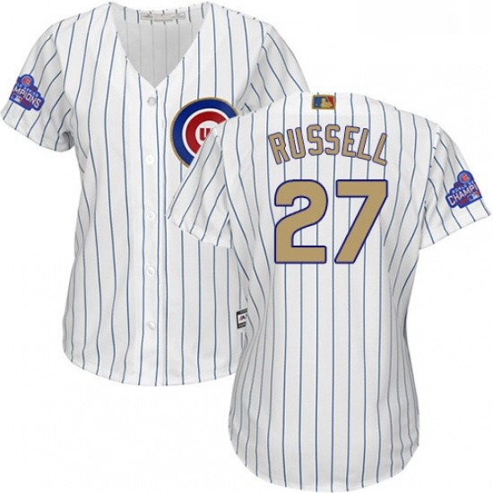 Womens Majestic Chicago Cubs 27 Addison Russell Authentic White 2017 Gold Program MLB Jersey