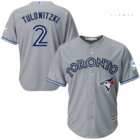 Mens Majestic Toronto Blue Jays 2 Troy Tulowitzki Replica Grey Road 40th Anniversary Patch MLB Jerse