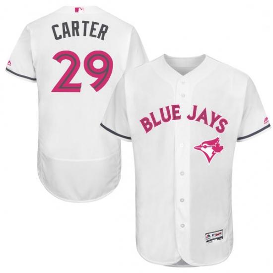 Mens Majestic Toronto Blue Jays 29 Joe Carter Authentic White 2016 Mothers Day Fashion Flex Base MLB