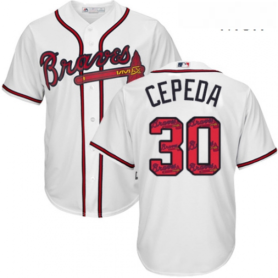 Mens Majestic Atlanta Braves 30 Orlando Cepeda Authentic White Team Logo Fashion Cool Base MLB Jerse