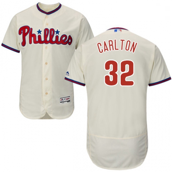 Mens Majestic Philadelphia Phillies 32 Steve Carlton Cream Alternate Flex Base Authentic Collection 