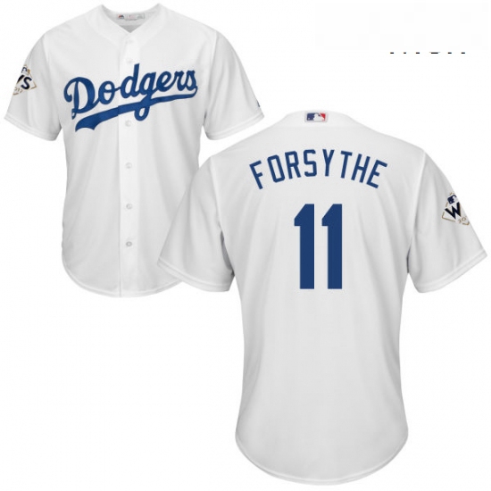 Mens Majestic Los Angeles Dodgers 11 Logan Forsythe Replica White Home 2017 World Series Bound Cool 