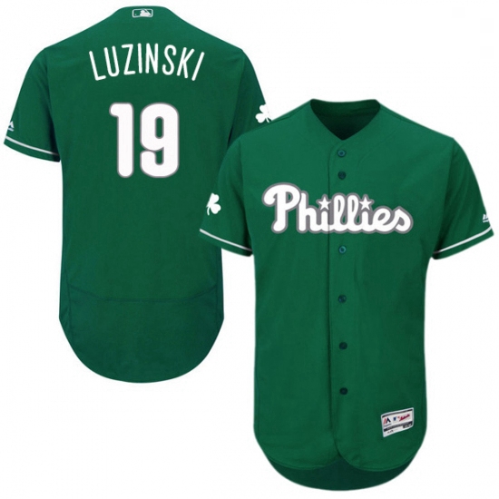 Mens Majestic Philadelphia Phillies 19 Greg Luzinski Green Celtic Flexbase Authentic Collection MLB 