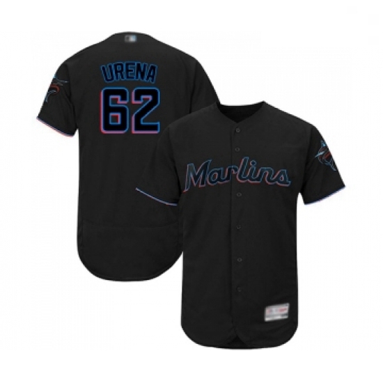 Mens Miami Marlins 62 Jose Urena Black Alternate Flex Base Authentic Collection Baseball Jersey