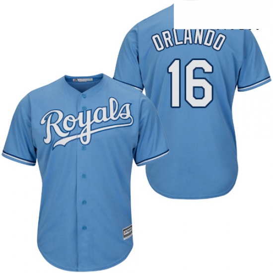 Mens Majestic Kansas City Royals 16 Paulo Orlando Replica Light Blue Alternate 1 Cool Base MLB Jerse