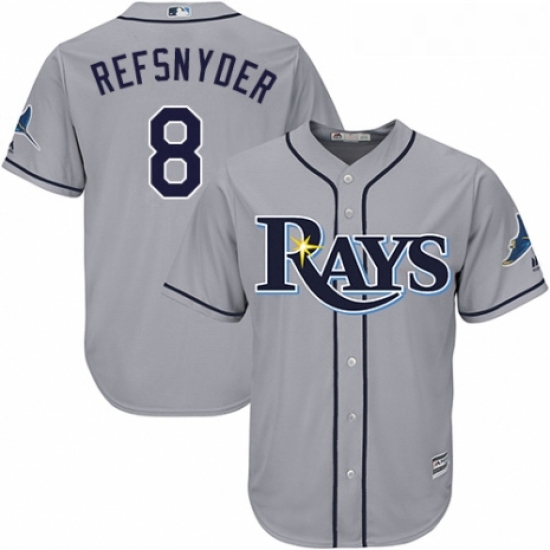 Youth Majestic Tampa Bay Rays 8 Rob Refsnyder Replica Grey Road Cool Base MLB Jersey