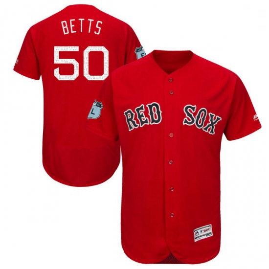 Mens Majestic Boston Red Sox 50 Mookie Betts Scarlet 2018 World Series Jersey7 Spring Training Authe