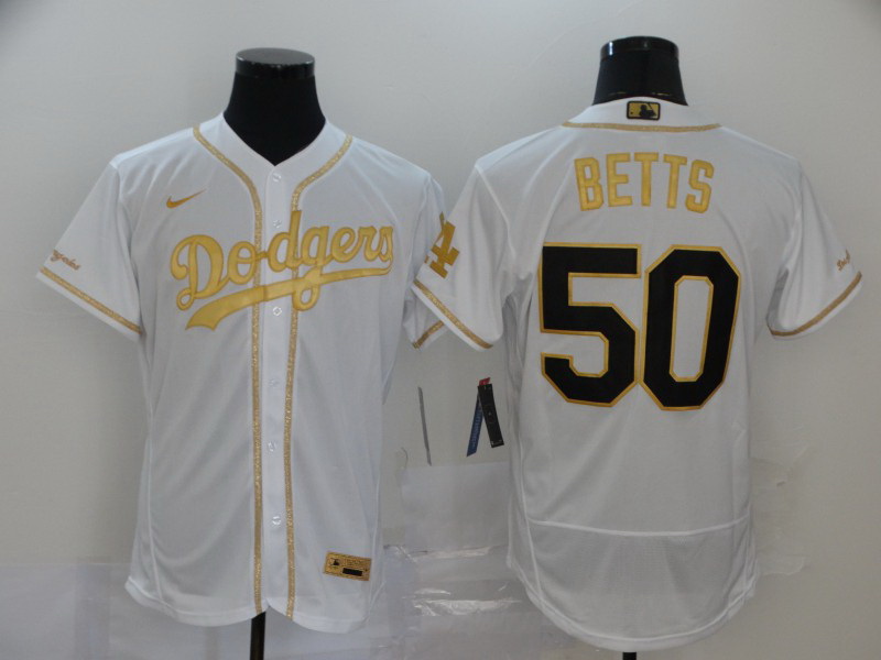 Dodgers 50 Mookie Betts White Gold 2020 Nike Flexbase Jersey