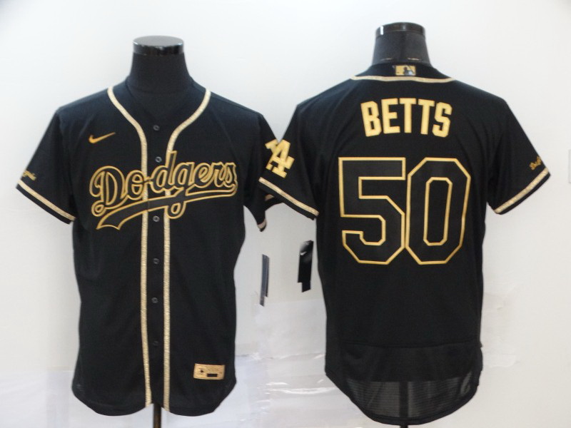 Dodgers 50 Mookie Betts Black Gold 2020 Nike Flexbase Jersey