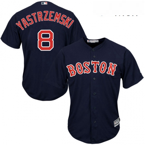 Mens Majestic Boston Red Sox 8 Carl Yastrzemski Replica Navy Blue Alternate Road Cool Base MLB Jerse