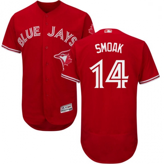 Mens Majestic Toronto Blue Jays 14 Justin Smoak Scarlet Flexbase Authentic Collection Alternate MLB 