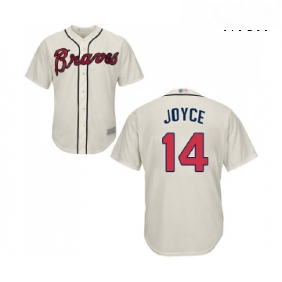 Mens Atlanta Braves 14 Matt Joyce Replica Cream Alternate 2 Cool Base Baseball Jersey