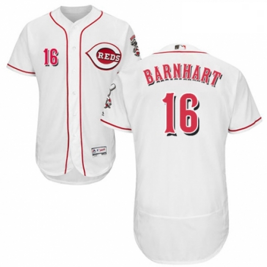 Mens Majestic Cincinnati Reds 16 Tucker Barnhart White Home Flex Base Authentic Collection MLB Jerse