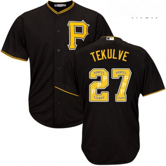 Mens Majestic Pittsburgh Pirates 27 Kent Tekulve Authentic Black Team Logo Fashion Cool Base MLB Jer