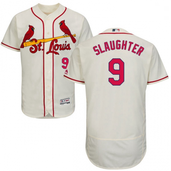 Mens Majestic St Louis Cardinals 9 Enos Slaughter Cream Alternate Flex Base Authentic Collection MLB