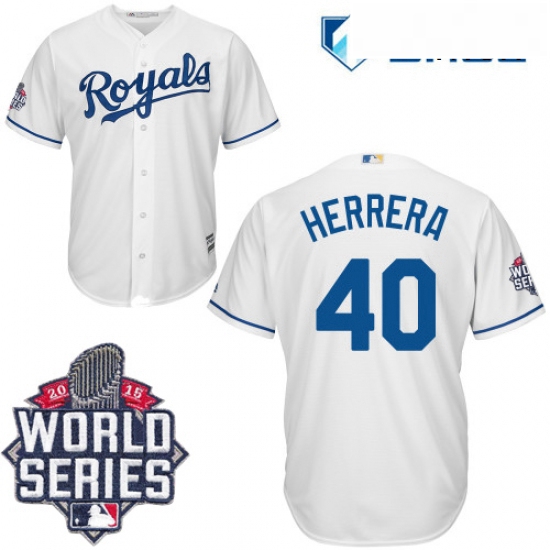 Mens Majestic Kansas City Royals 40 Kelvin Herrera Authentic White Home Cool Base 2015 World Series 